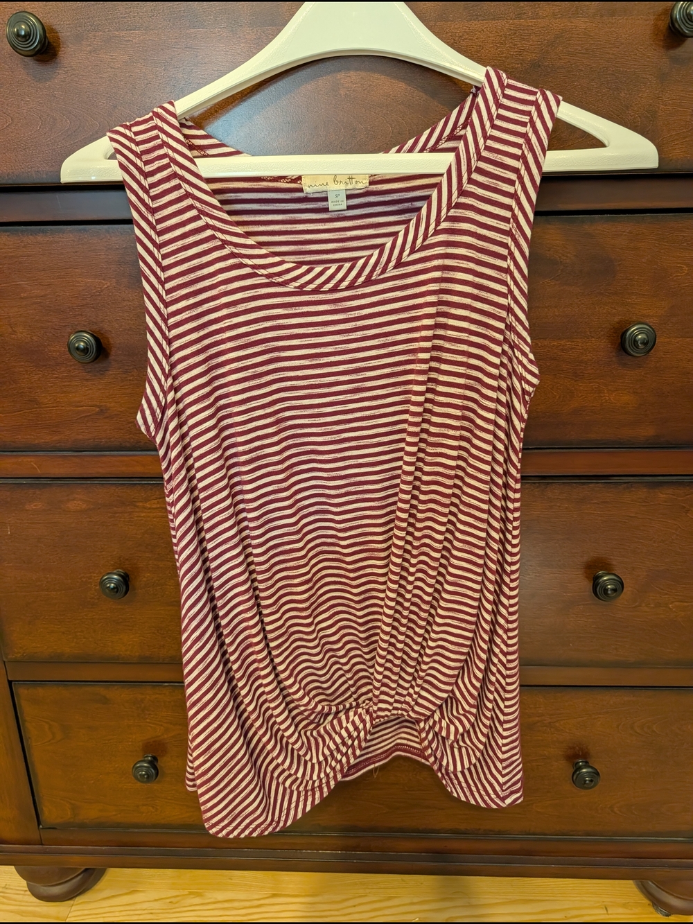 nine britton Burgundy and White Striped Twist-Hem Tank
